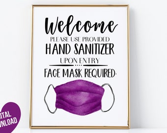 Face Mask Sign, Social Distance Sign, Printable Please Sanitize Sign, Hand Sanitizer Sign