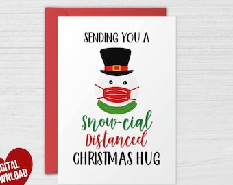 Christmas Cards, Printable Funny 2020 Christmas Card, Digital Download Blank Holiday Cards, Snowcial Distanced Christmas Hug