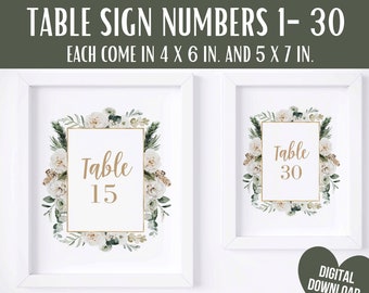 Table Numbers Wedding, Printable Wedding Table Numbers, Printable Wedding Sign Bundle, 68 Table Signs for Instant Download