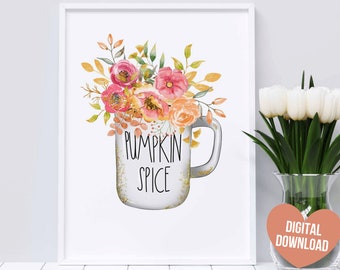 Fall Printable Wall Art, Printable Fall Home Decor, Pumpkin Spice Season Printable, Coffee Wall Art Printable