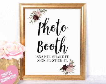 Photo Booth Sign Printable, Wedding Photo Booth, Party Photo Booth Printable Sign, 5 Sizes included