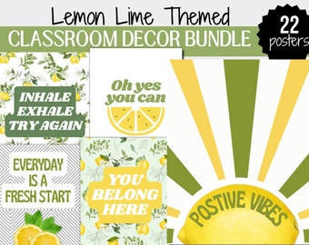 Classroom Decor Bundle, Lemon Classroom Decor Elementary Posters, PRINTABLE Growth Mindset Posters