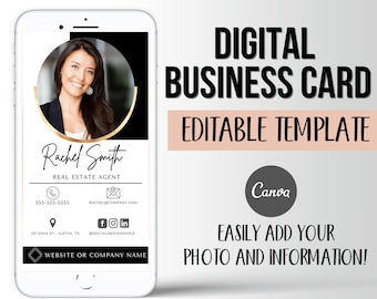 Business Card Template, EDITABLE Digital Business Card Canva Templates, Modern Professional Marketing Template, Real Estate Business Card