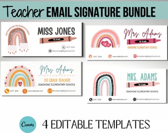 Teacher Email Signature BUNDLE, Email Template for Teachers, Email Signature Template Canva, 4 Boho Rainbow Email Signature Templates