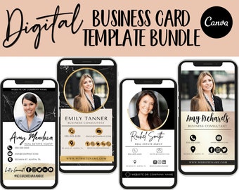 Business Card Template Bundle, EDITABLE Digital Business Card Canva Templates, Modern Professional Template, Real Estate Business Card