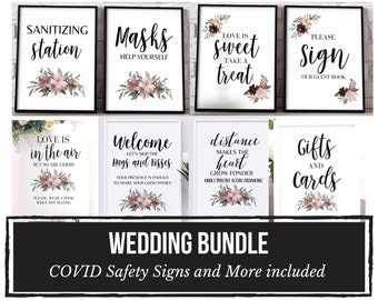Covid Wedding Sign, Wedding Mask Sign, Printable Wedding Sign Bundle, Set of 8