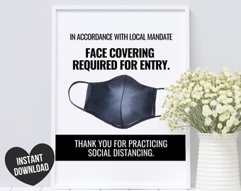 Face Mask Sign, Face Masks Required by Local Mandate, Wear a Mask Sign, Printable Covid Safety sign for Business