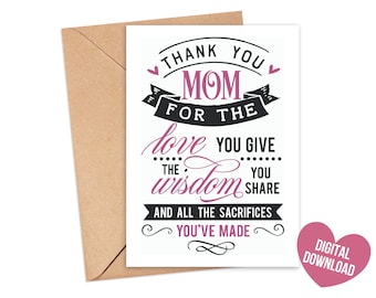 Mothers Day Card, Printable Happy Mothers Day, Mothers Day Digital Download, Printable Card for Mom