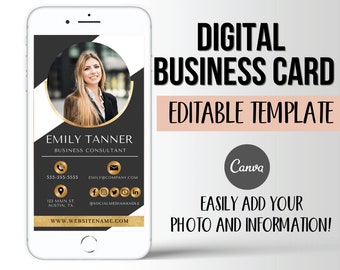 Business Card Template, EDITABLE Digital Business Card Canva Template, Real Estate Business Card, Modern Marketing Template