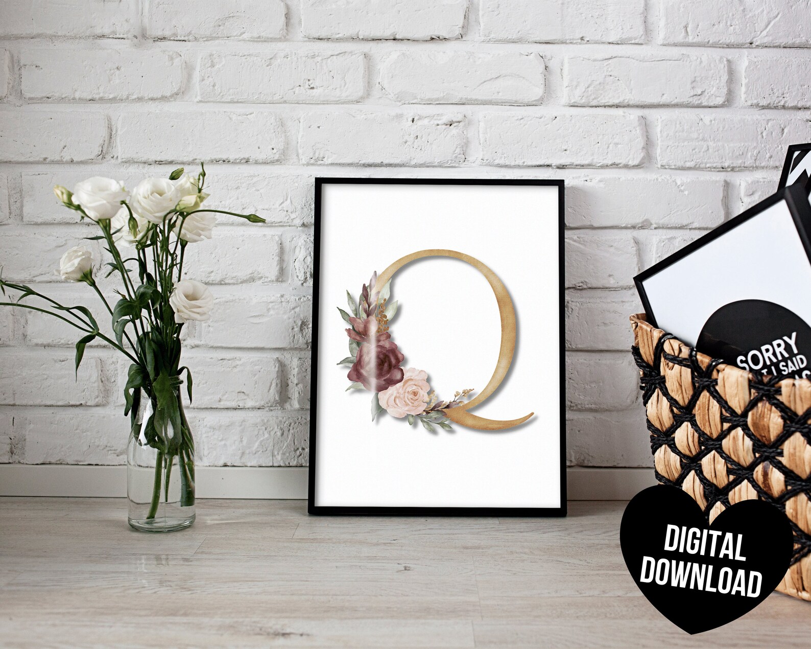 Letter Q Wall Art PRINTABLE Letter Art Print Initial Wall Etsy