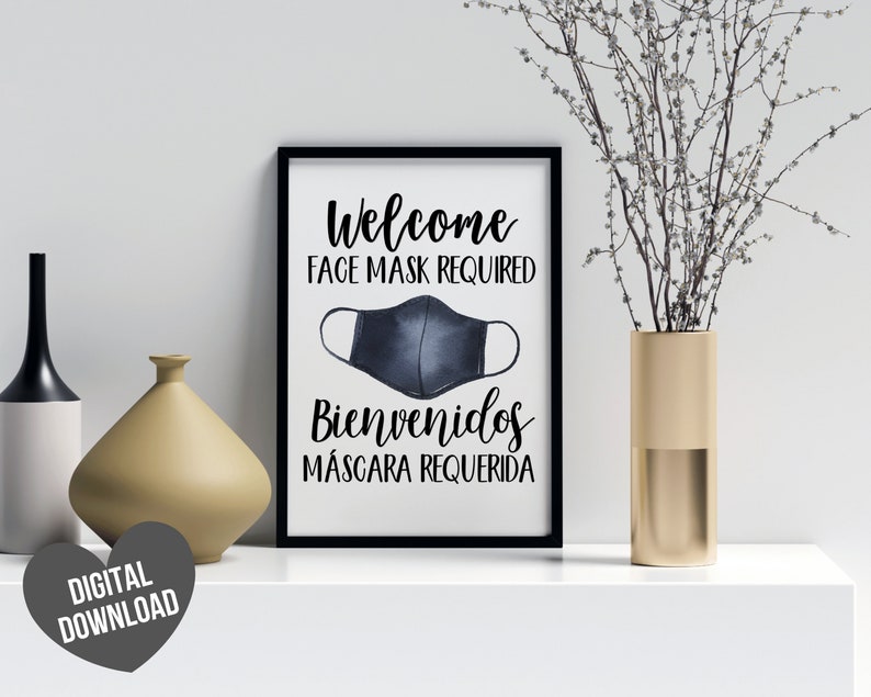 Face Mask Sign Mask Required Sign Printable Bilingual Covid Etsy
