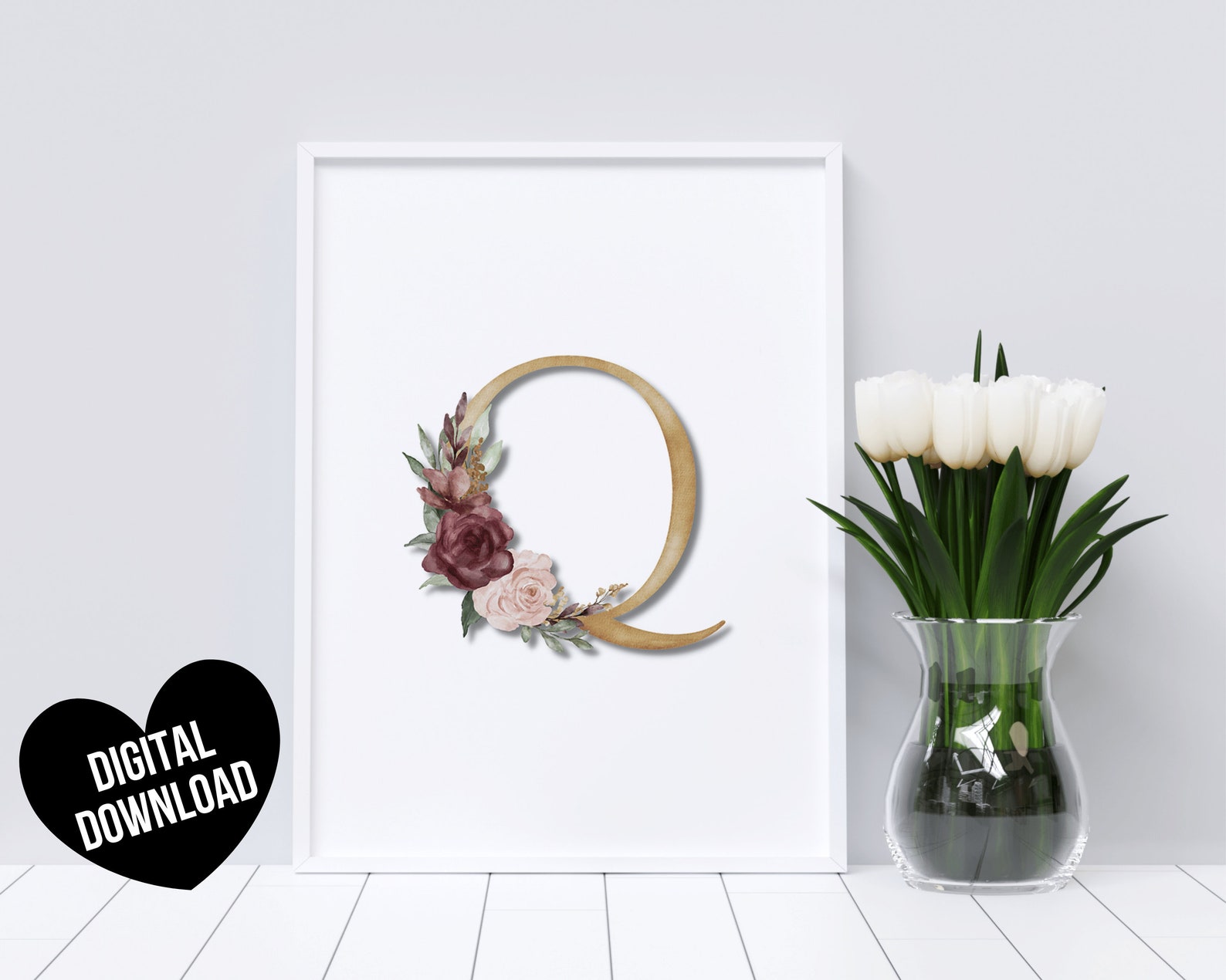 Letter Q Wall Art PRINTABLE Letter Art Print Initial Wall Etsy