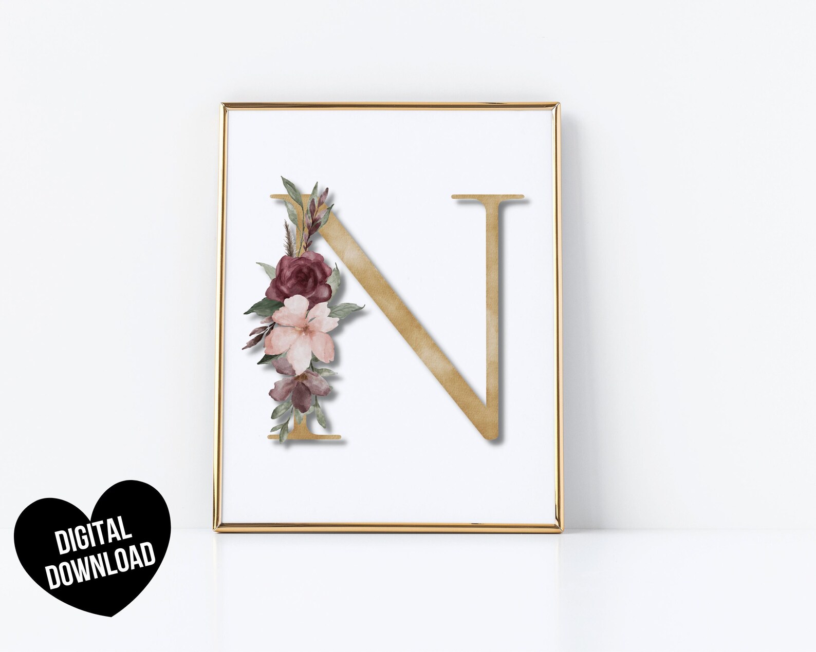 Letter Art Print PRINTABLE Letter N Wall Art Initial Wall Etsy