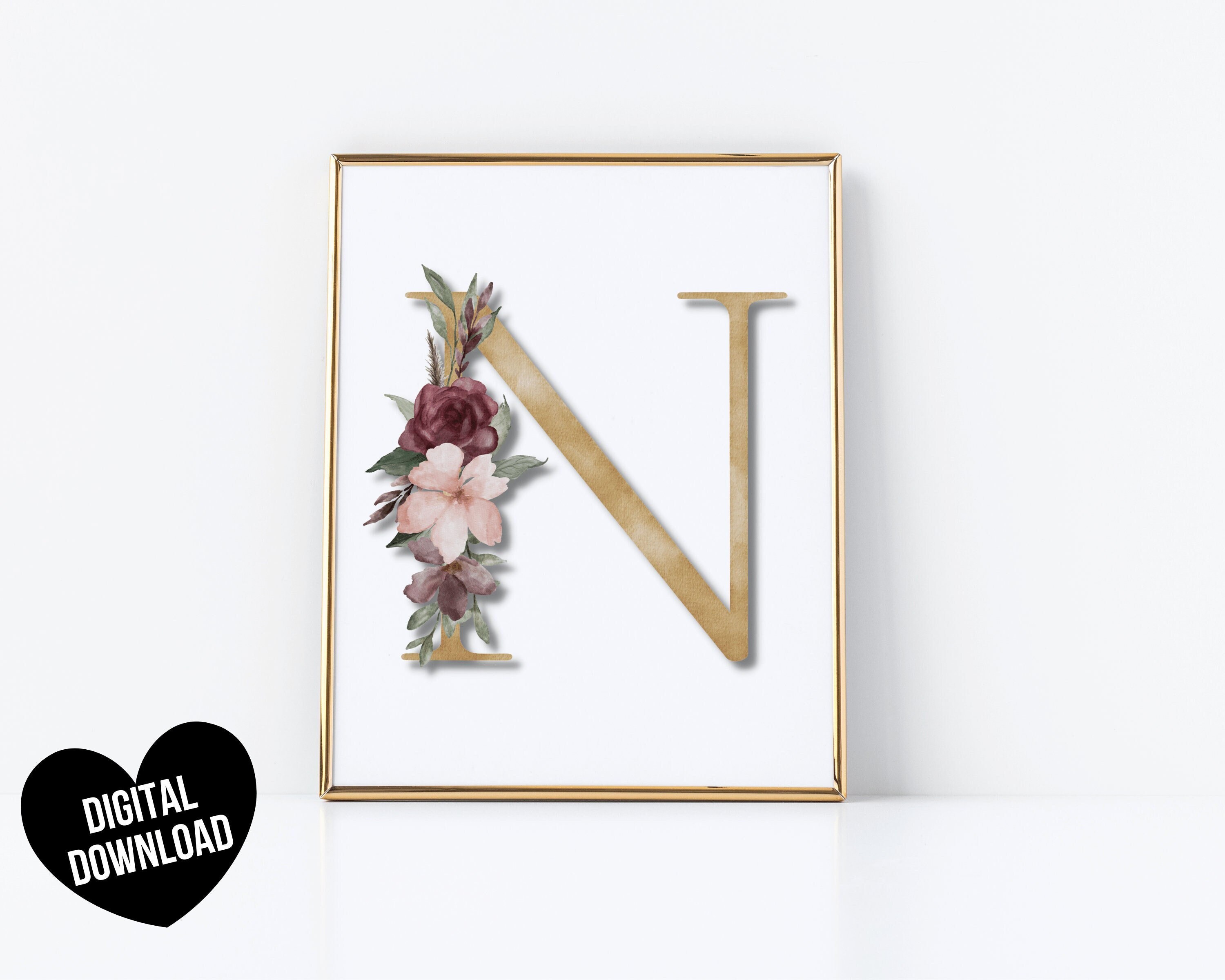 Letter Art Print PRINTABLE Letter N Wall Art Initial Wall Etsy