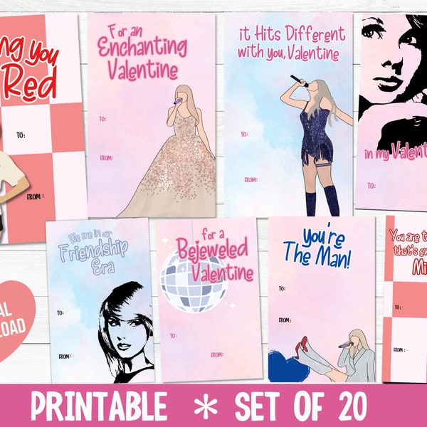 Taylor Swift Valentine Cards, Swiftie Valentine Cards, Printable Classroom Valentines, Instant Download