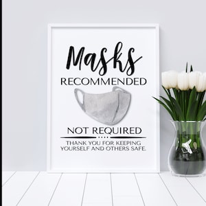 Face Mask Sign, PRINTABLE Wear a Mask Sign, Face Mask Recommended Sign ...