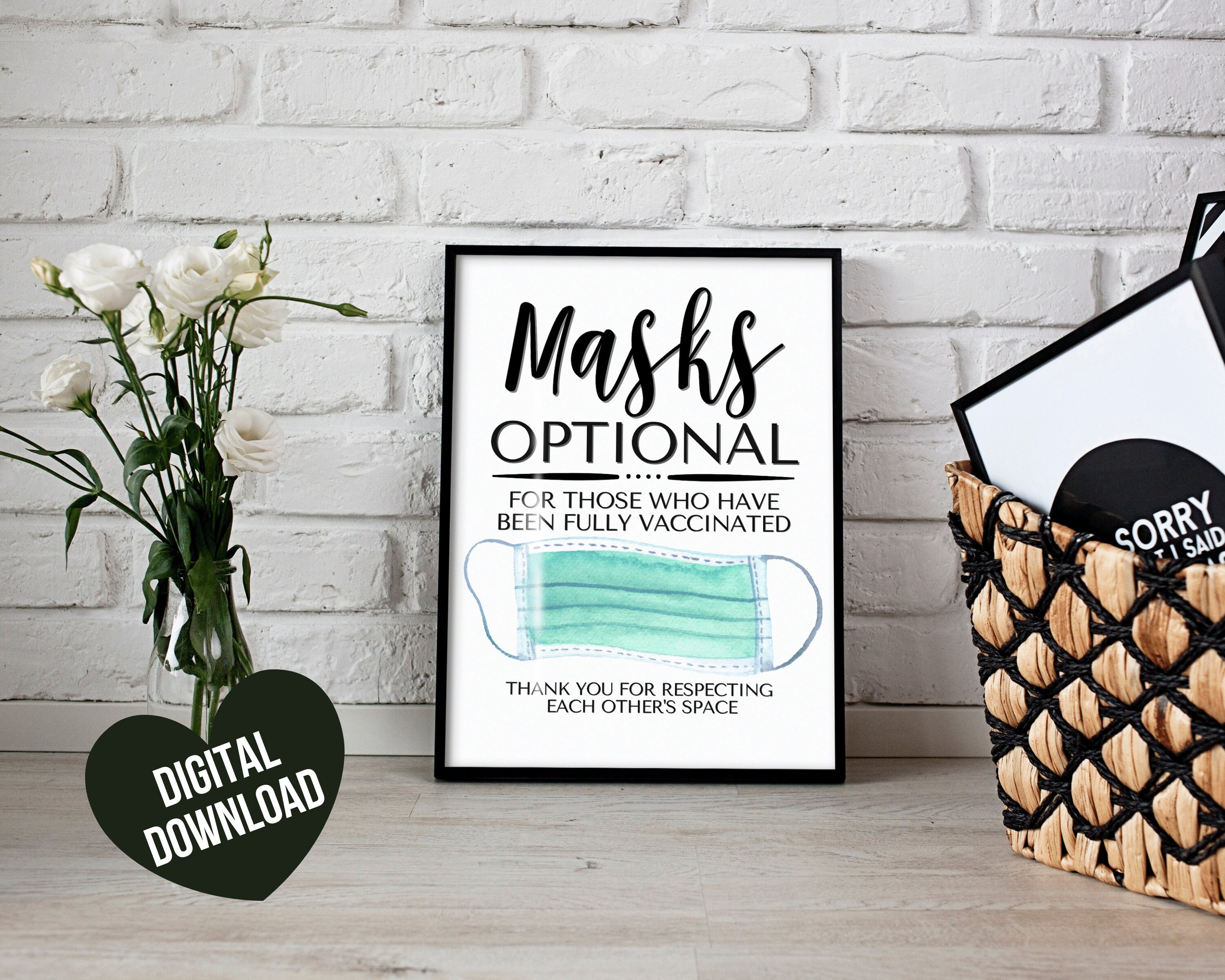 Face Mask Sign PRINTABLE Wear a Mask Sign Mask Optional Etsy