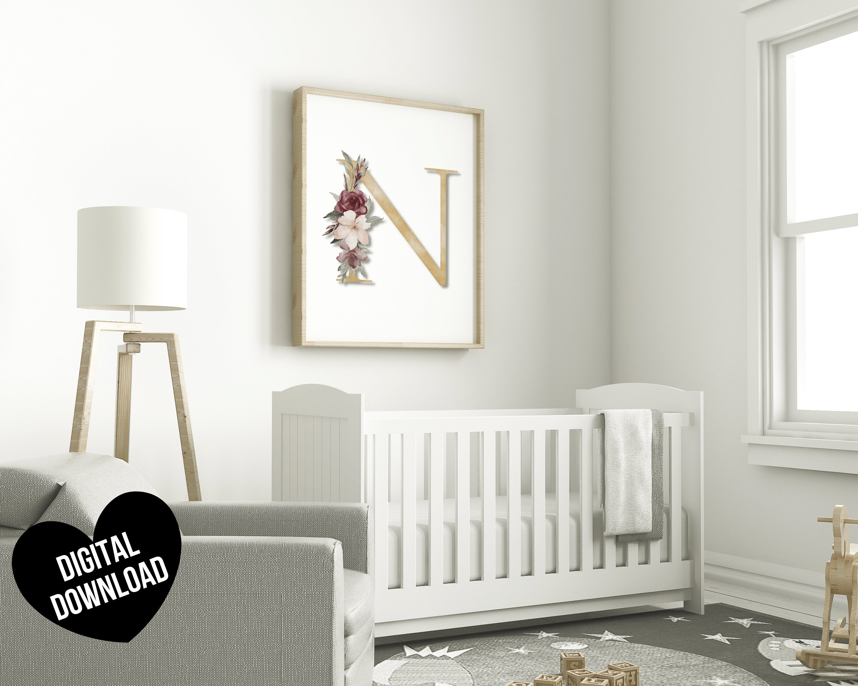 Letter Art Print PRINTABLE Letter N Wall Art Initial Wall Etsy