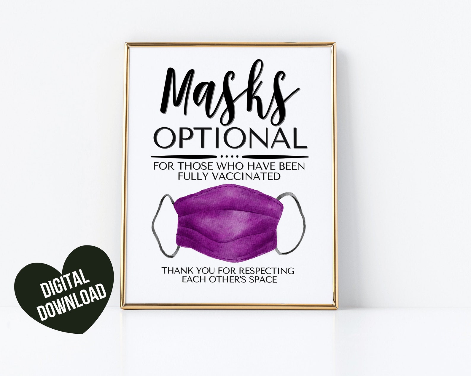 Face Mask Sign PRINTABLE Face Masks Optional If Vaccinated Etsy