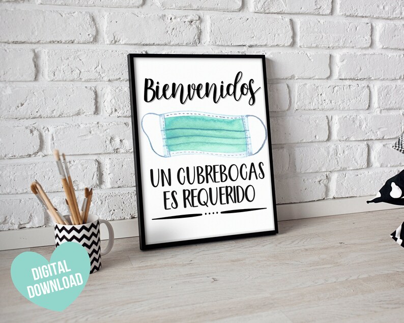 Face Mask Sign Mask Required Sign Printable Spanish Wear a Etsy