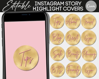 Instagram Highlight Covers, Instagram Highlights Template, EDITABLE Highlight Covers, Canva Instagram Template