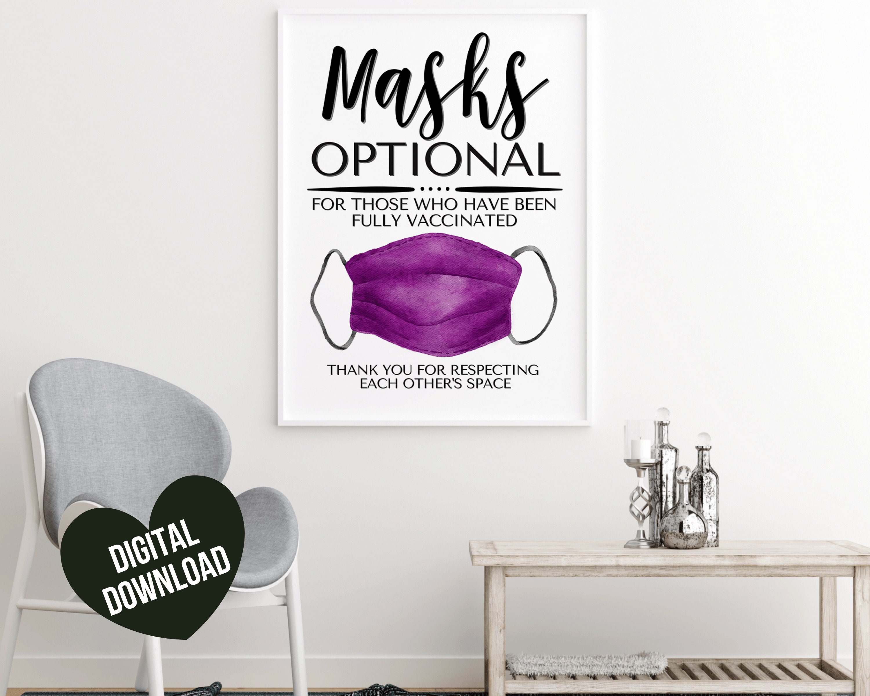 Face Mask Sign PRINTABLE Face Masks Optional if Vaccinated Etsy