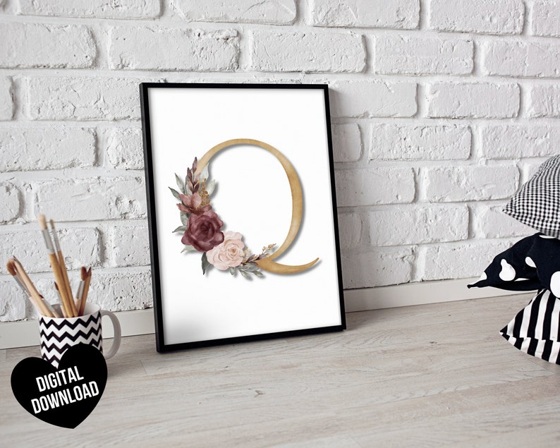 Letter Q Wall Art PRINTABLE Letter Art Print Initial Wall Etsy