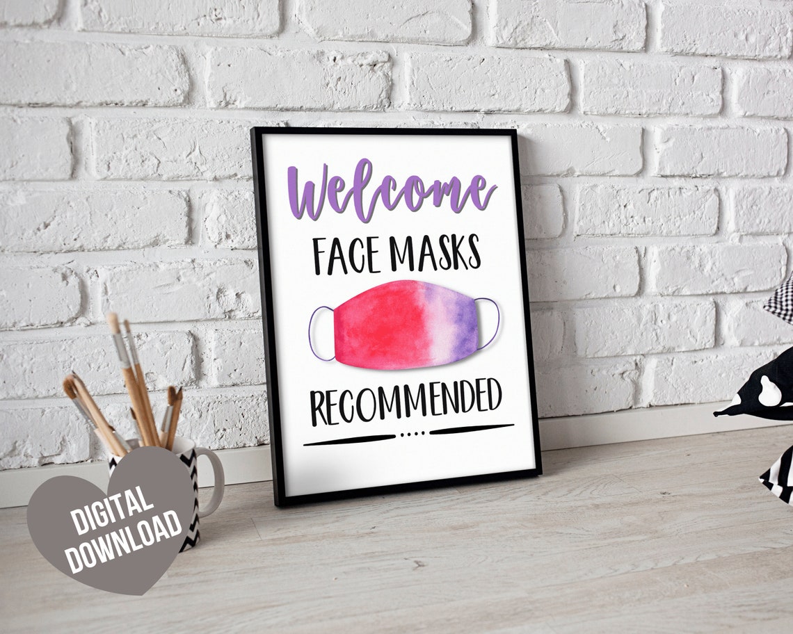 Face Mask Sign PRINTABLE Wear a Mask Sign Mask Recommended - Etsy