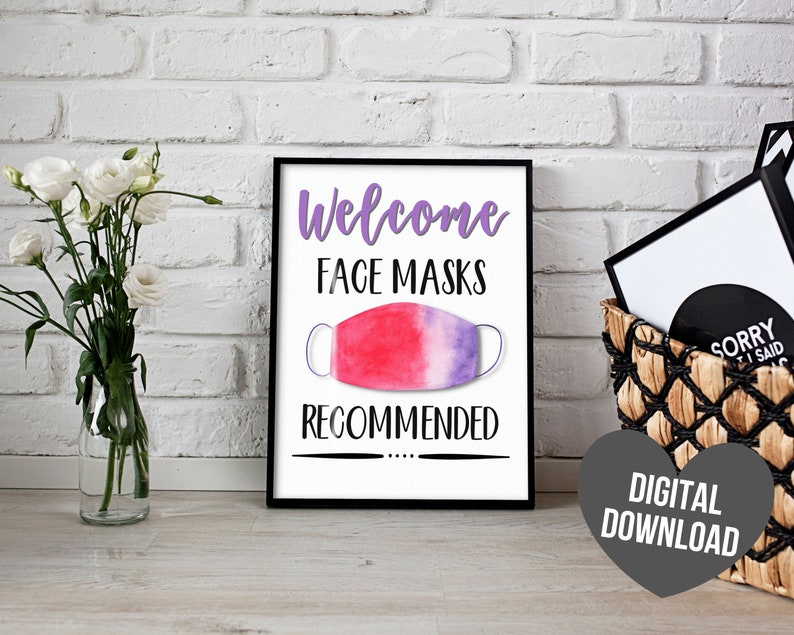 Face Mask Sign PRINTABLE Wear a Mask Sign Mask Recommended - Etsy