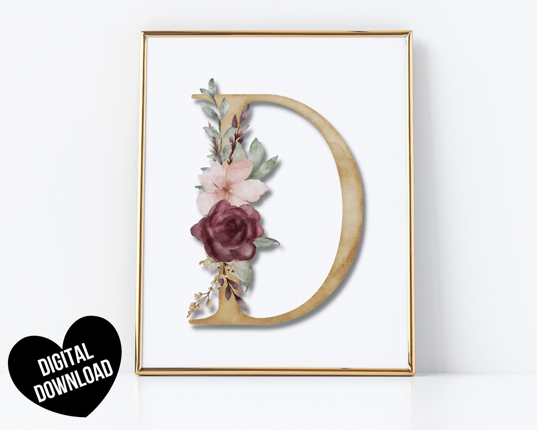 Letter Art Print, Printable Letter D Wall Art, Initial Wall Decor