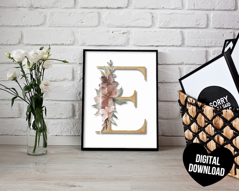 Letter Art Print PRINTABLE Letter E Wall Art Initial Wall Etsy
