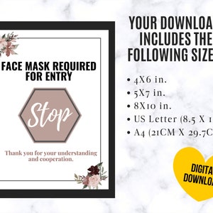 Face Mask Required for Entry, Wear a Face Mask Printable Sign, Stop ...