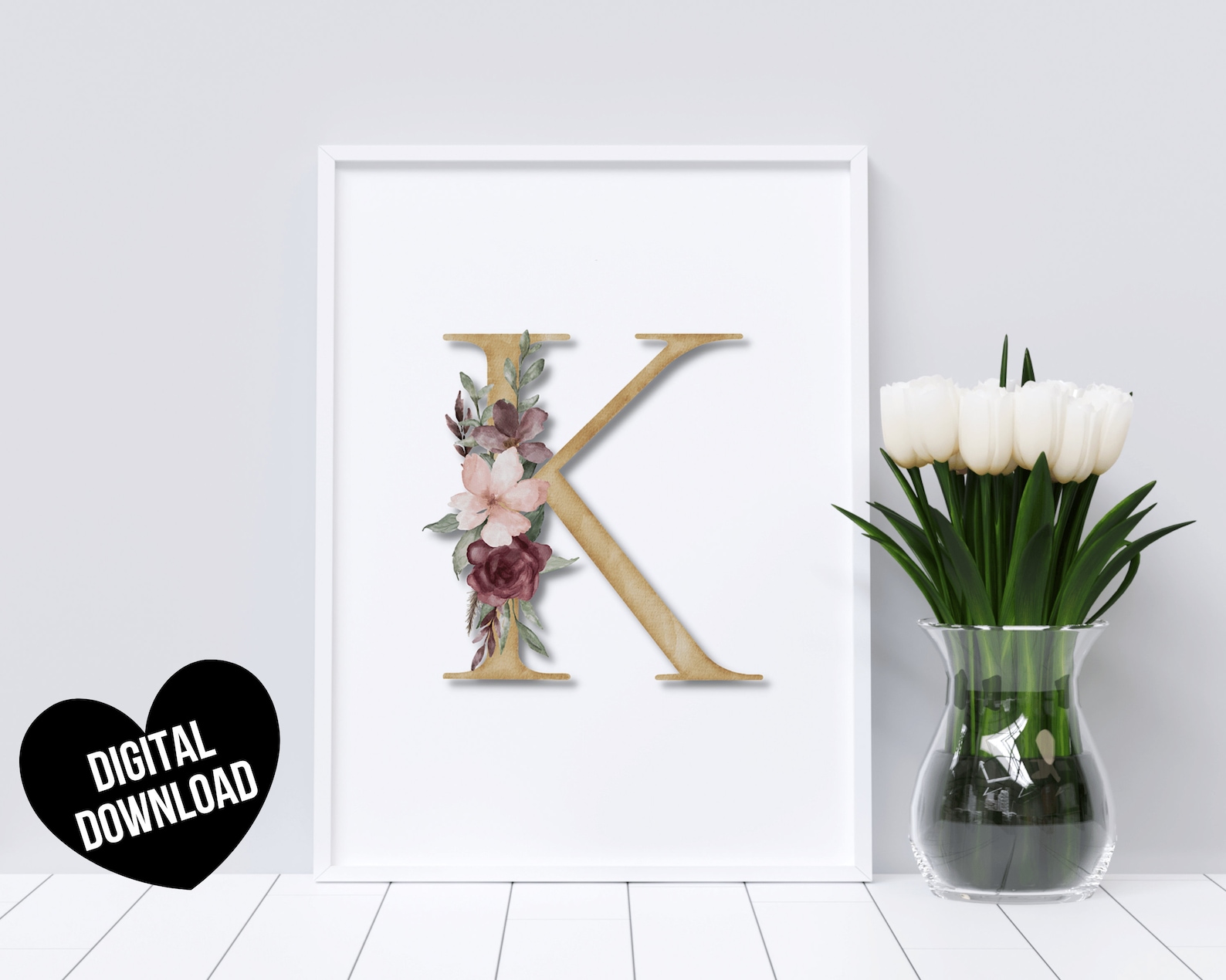 Letter Art Print PRINTABLE Letter K Wall Art Initial Wall Etsy