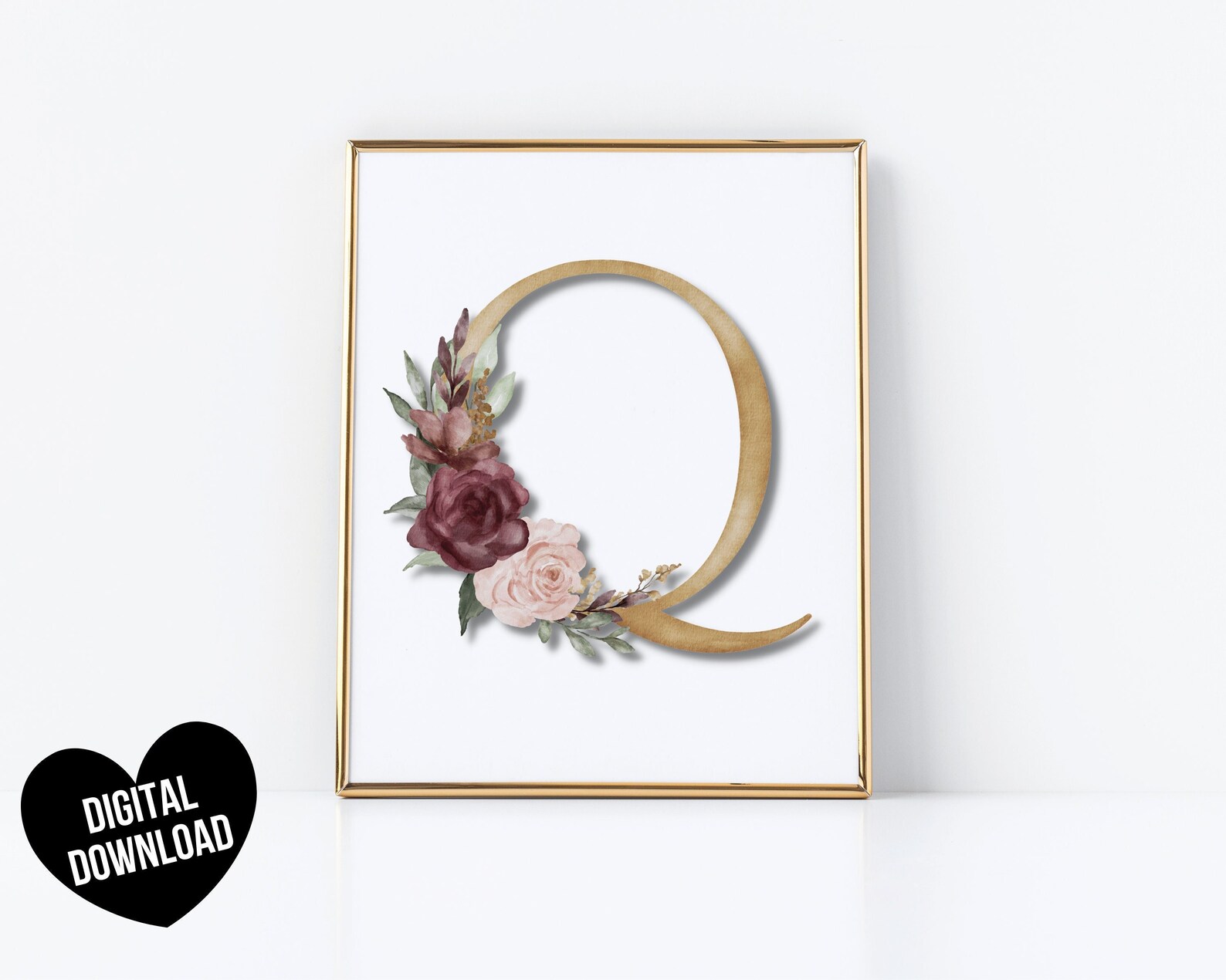 Letter Q Wall Art PRINTABLE Letter Art Print Initial Wall Etsy