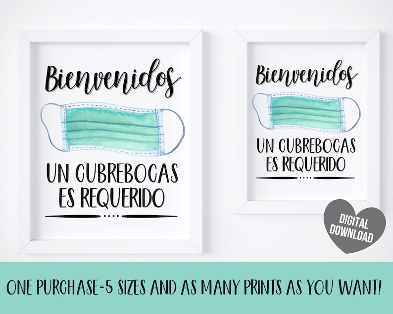 Face Mask Sign Mask Required Sign Printable Spanish Wear a Etsy