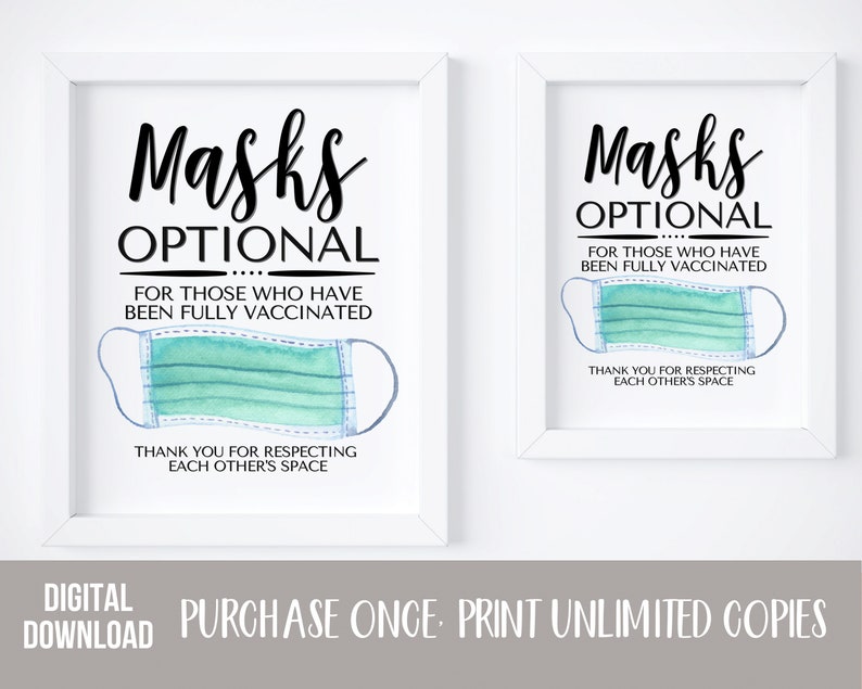 Face Mask Sign PRINTABLE Wear a Mask Sign Mask Optional Etsy