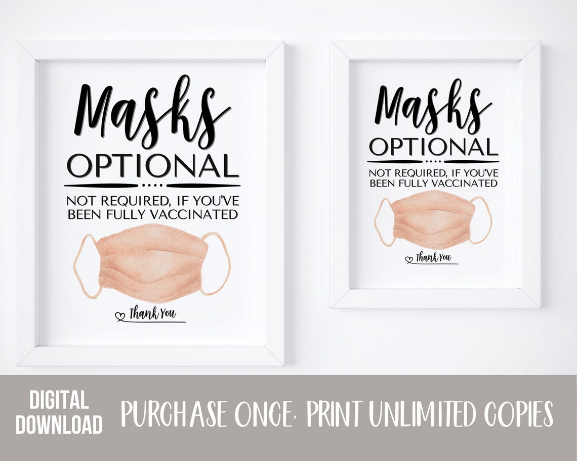 Face Mask Sign PRINTABLE Wear a Mask Sign Mask Optional If Etsy