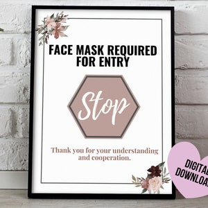 Face Mask Required for Entry, Wear a Face Mask Printable Sign, Stop ...