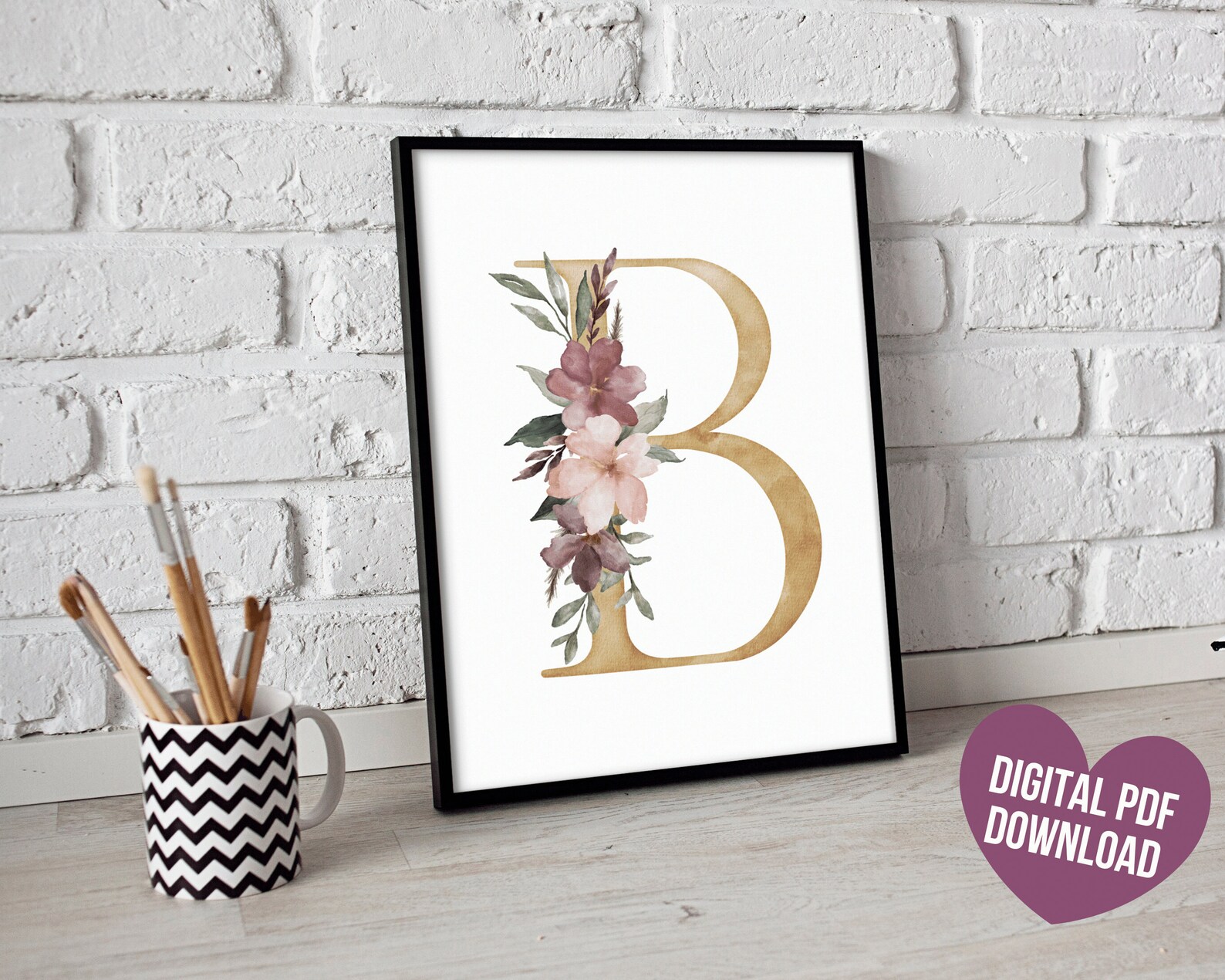 Letter Art Print Printable Letter B Wall Art Initial Wall Etsy
