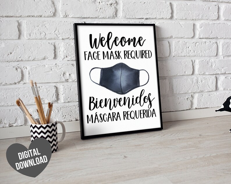 Face Mask Sign Mask Required Sign Printable Bilingual Covid Etsy