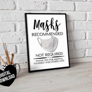 Face Mask Sign, PRINTABLE Wear a Mask Sign, Face Mask Recommended Sign ...