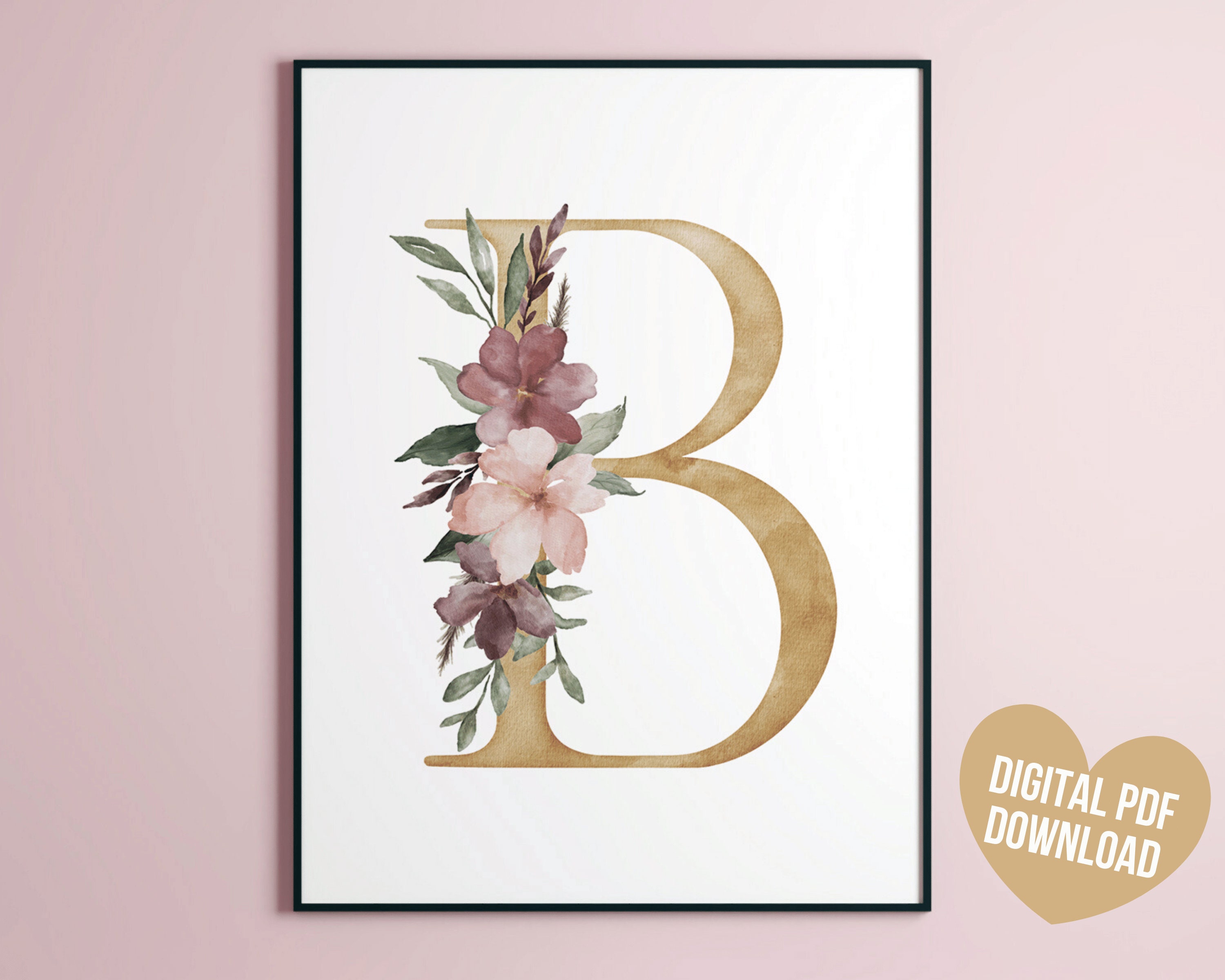 Letter Art Print Printable Letter B Wall Art Initial Wall Etsy