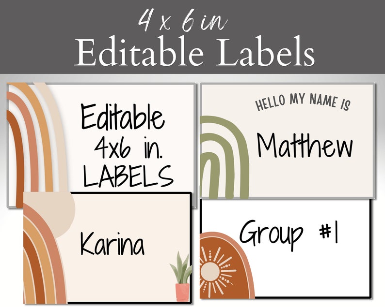 Boho Rainbow Classroom Labels Student Desk Label Cards Etsy