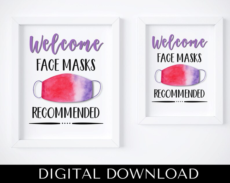 Face Mask Sign PRINTABLE Wear a Mask Sign Mask Recommended - Etsy