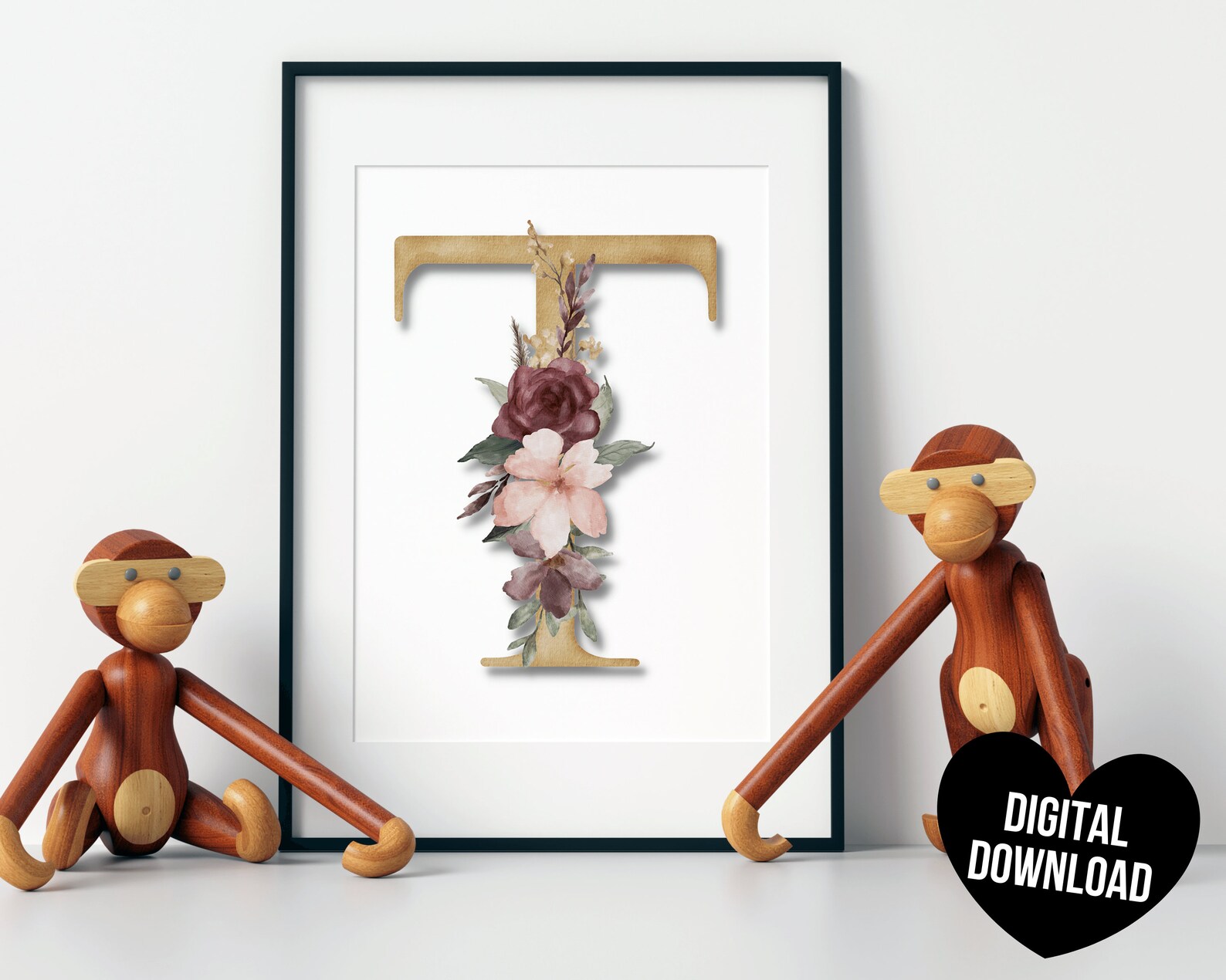 Letter T Wall Art PRINTABLE Letter Art Print Initial Wall Etsy