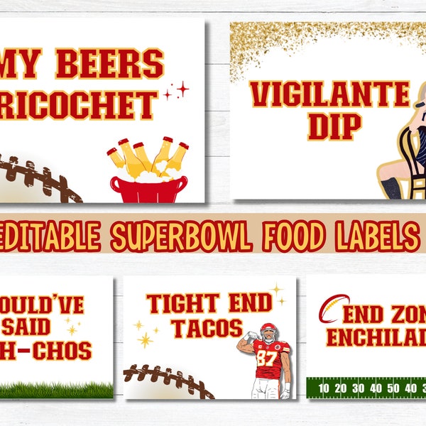 Taylor Swift Superbowl Party, Swift Bowl Food Labels, Superbowl Printable Decorations, Chiefs Superbowl Party, Digital Download