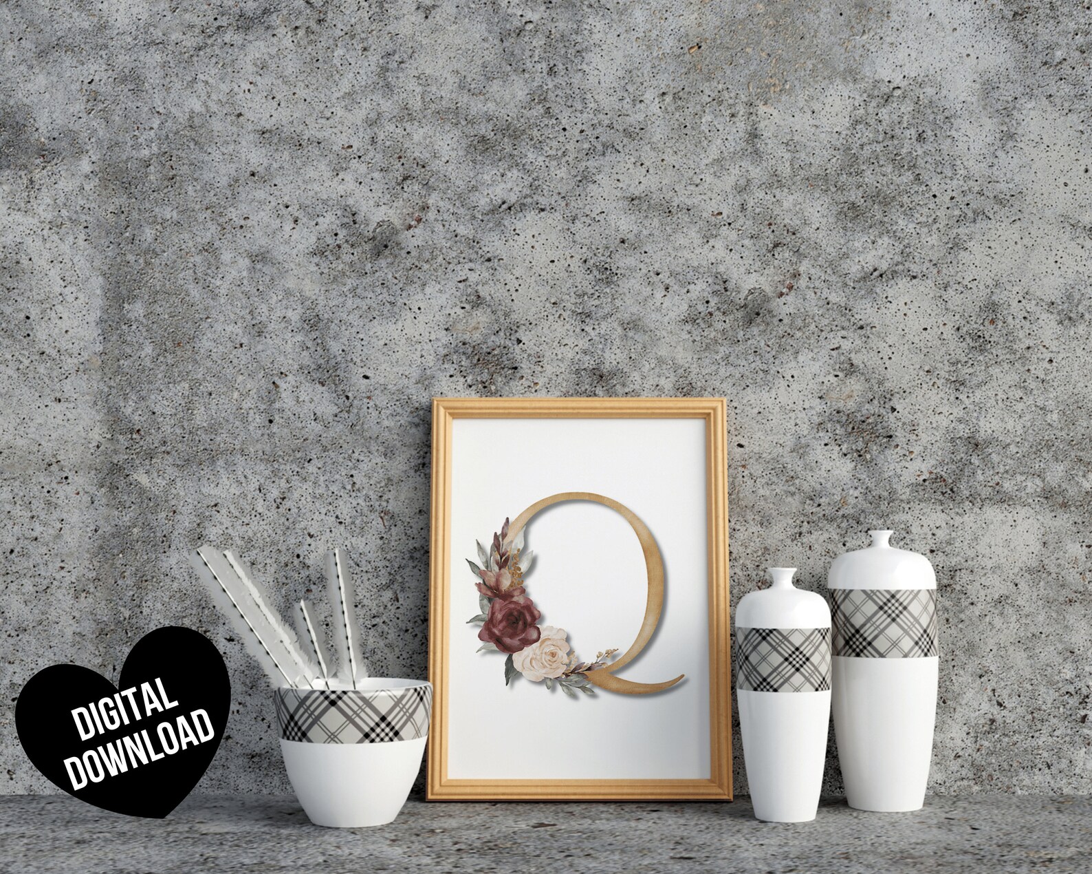 Letter Q Wall Art PRINTABLE Letter Art Print Initial Wall Etsy