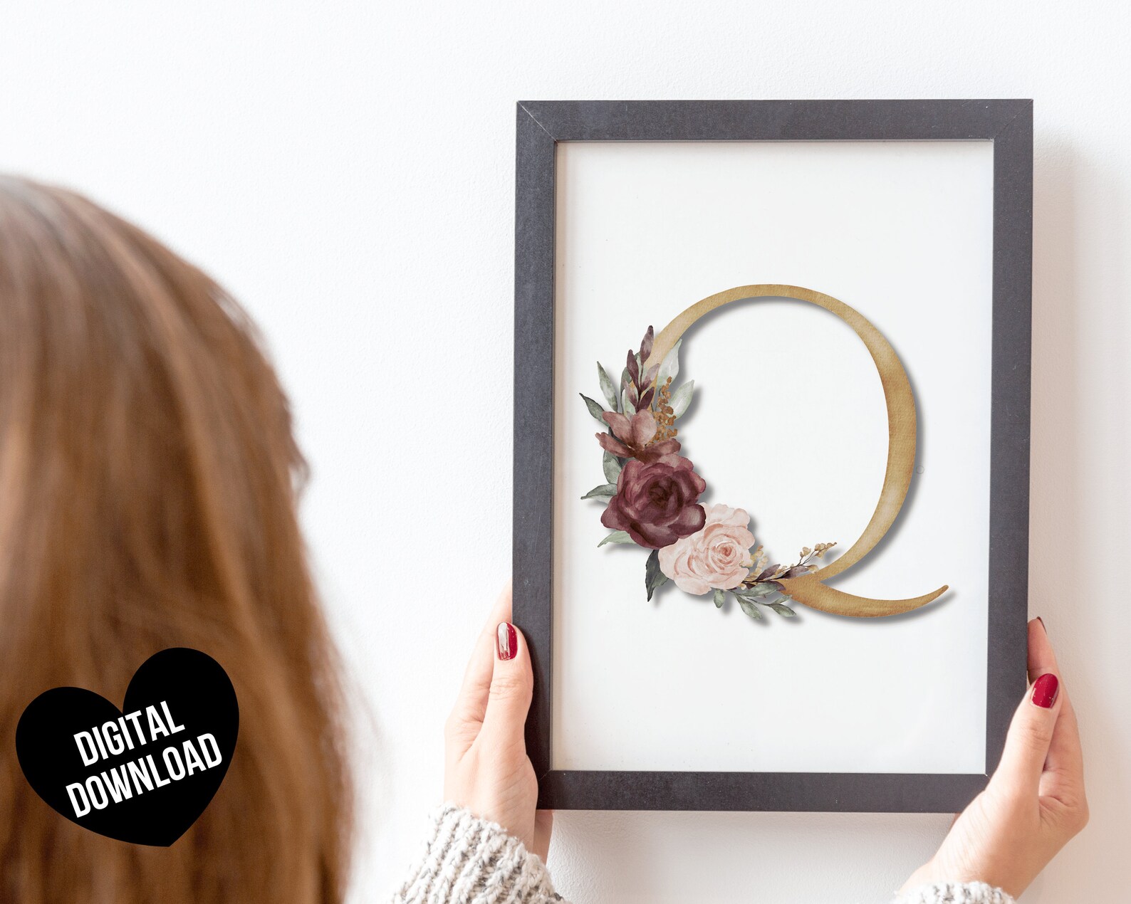 Letter Q Wall Art PRINTABLE Letter Art Print Initial Wall Etsy