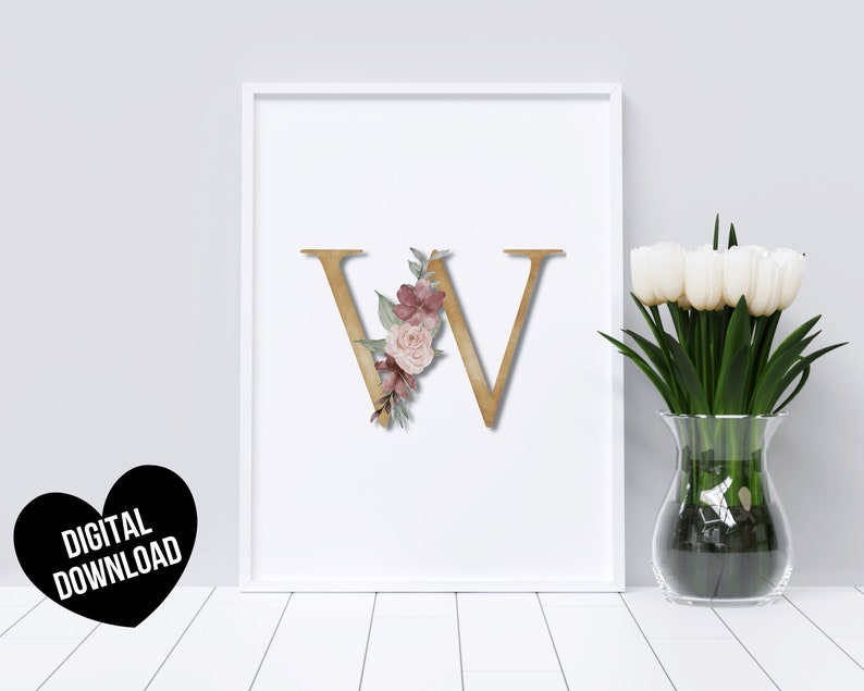 Letter W Wall Art PRINTABLE Letter Art Print Initial Wall - Etsy