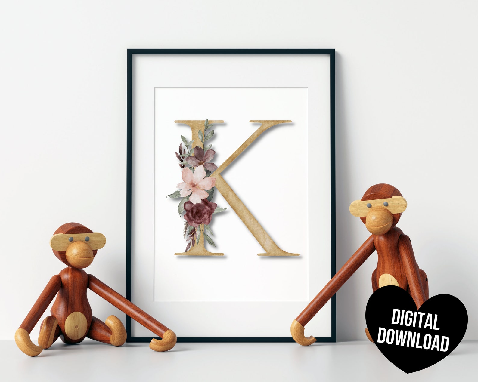 Letter Art Print PRINTABLE Letter K Wall Art Initial Wall Etsy